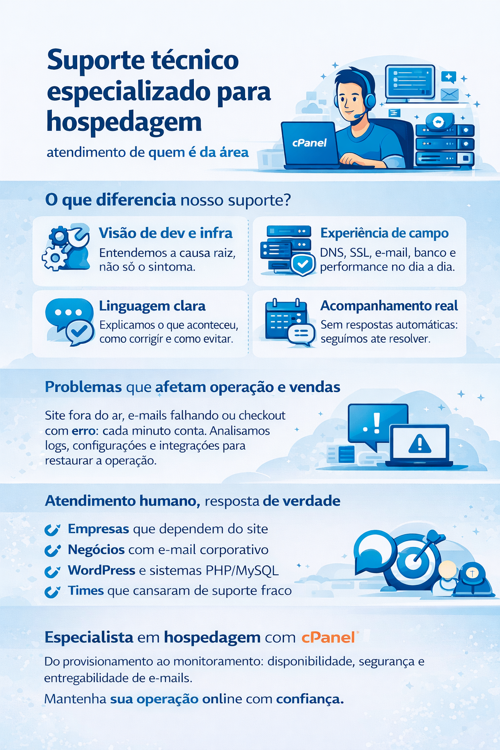 Suporte técnico especializado para hospedagem